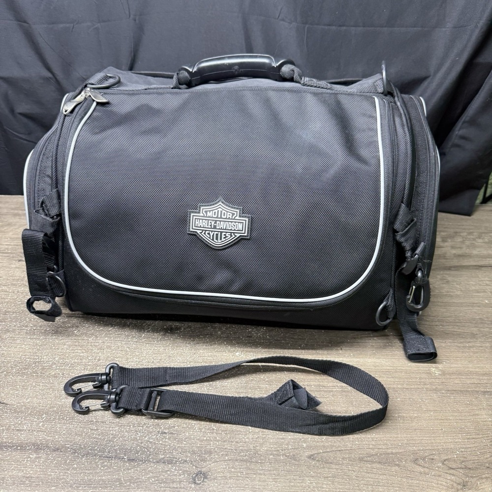 Official Harley Davidson Rear Tail Premium Luggage Bag With Rain Cover Black
